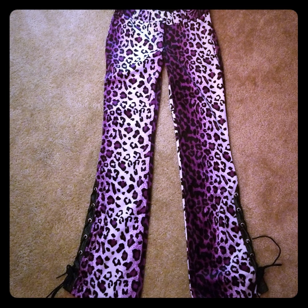 RARE Y2K Lip Service Purple Leopard Pants size 1